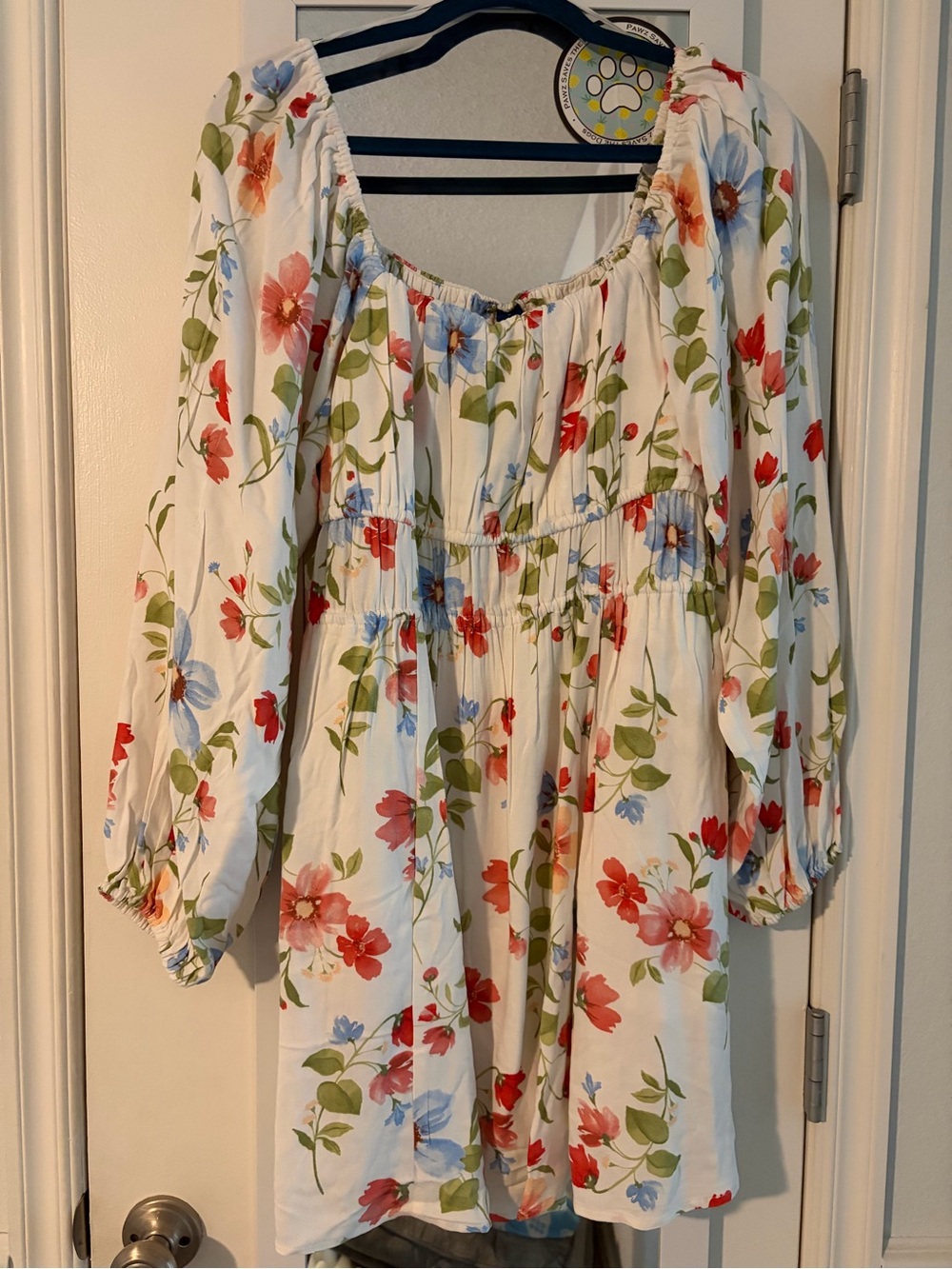 Old Navy White Floral Babydoll Dress with Red and Blue Flowers